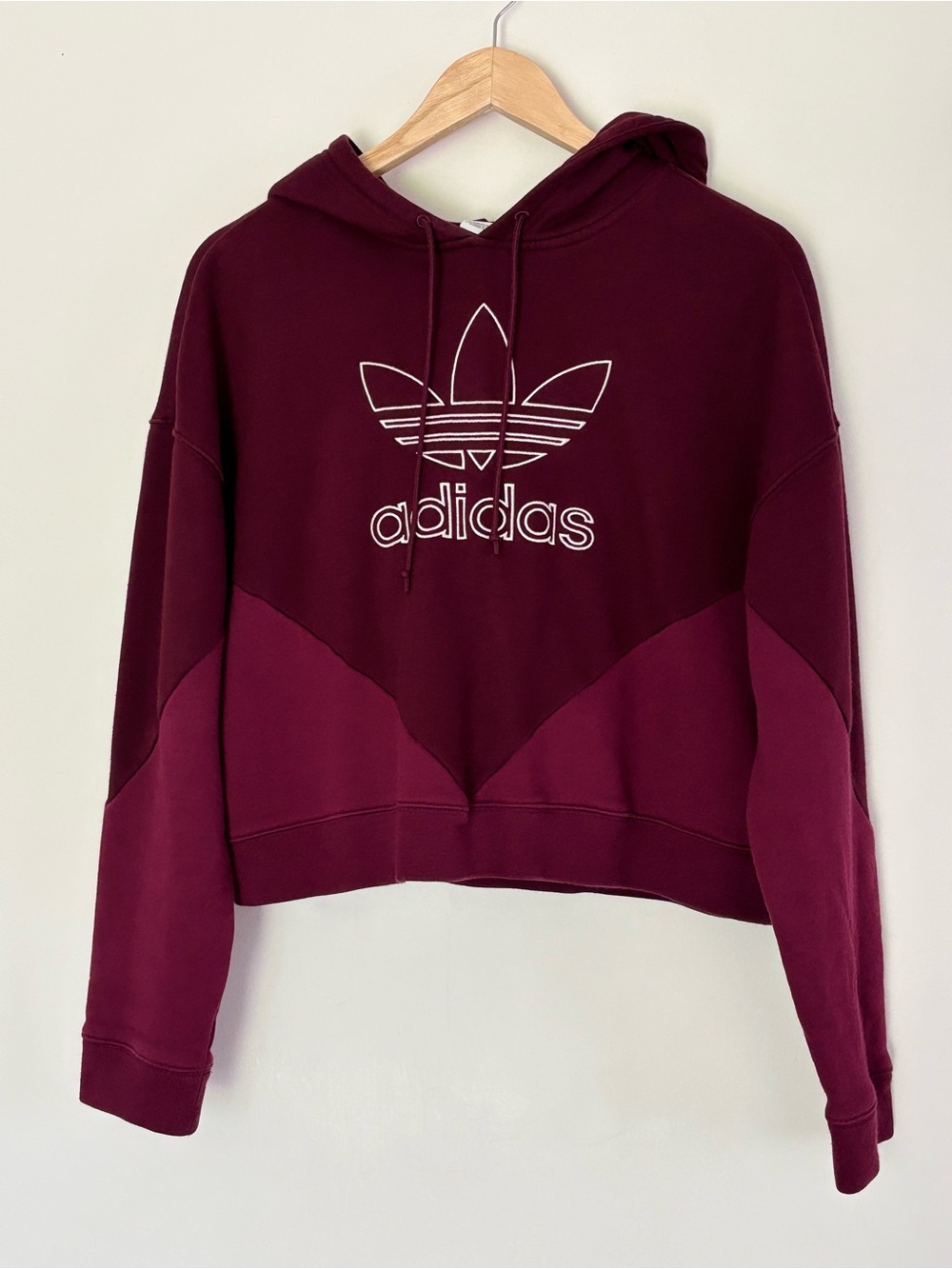 Adidas Originals CLRDO Maroon Hoodie Medium Fleece Lined Oversized Cropped - Picture 3 of 16
